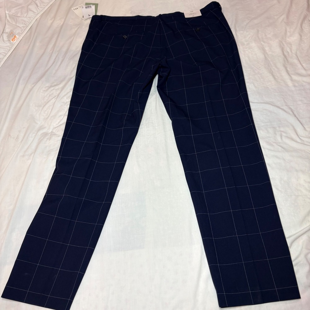 H&M New Slim Fit Windowpane Check Dress Pants Navy Blue 4-Way Stretch Size 42 - Picture 3 of 9